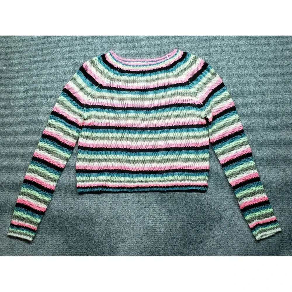 Arizona Jean Co Sweater Womens L Navy Combo Stripe Pure Acrylic Pullover New